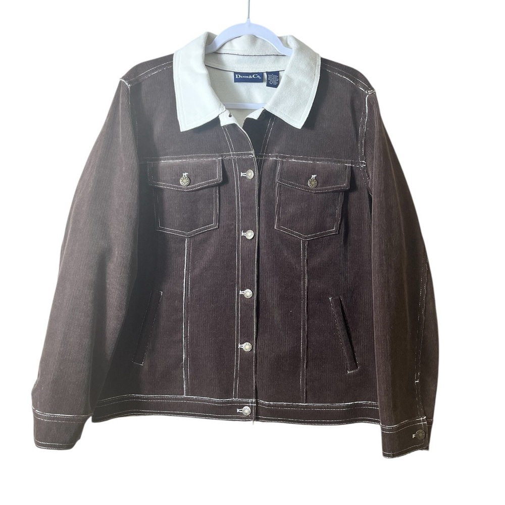 Denim & Co. Brown Corduroy Chore Jacket Size Large Y2K Retro Utility Style‎